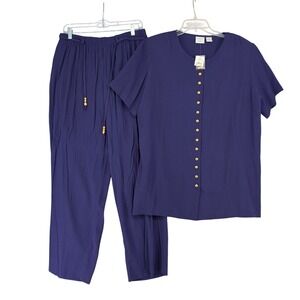 Studio C Classic Collection Plus Size 16W Purple Crinkle Pants and Top Set New